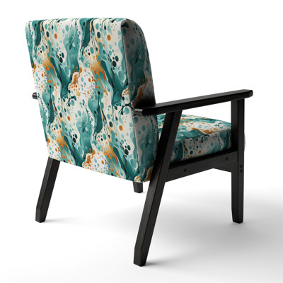 Emerald And Cream Ink Splash - Upholstered Contemporary Arm Chair, Modern Abstract Accent Chair