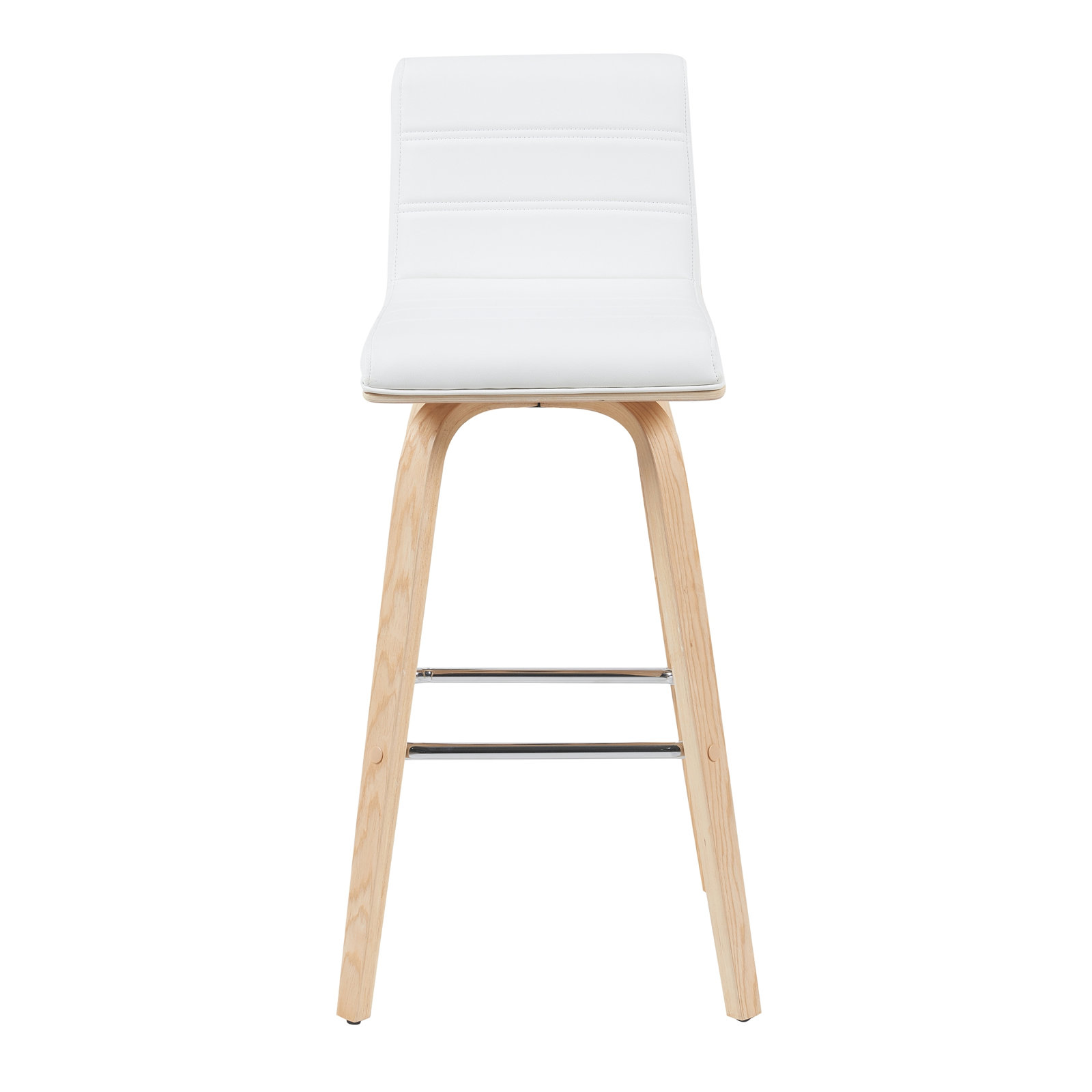 Biance Swivel Bar Stool, Bar Stool (30" Seat Height), White Faux Leather, Natural