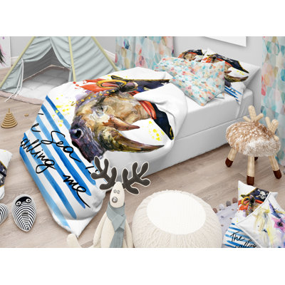 Pirate animal in hat The Sea is Calling Me - Animal Duvet Cover Set - Microfiber Polyester