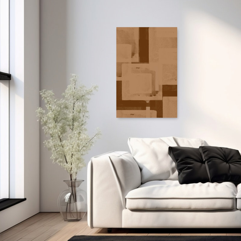 Impression d'art contemporain abstrait géométrique sépia, 36" H x 24" W
