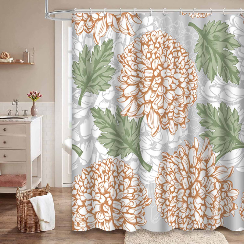 Rideau de douche imperméable à motif floral d'automne rétro avec 12 crochets, L 72 po x l 78 po