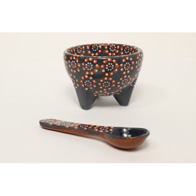6oz Plomo Ceramic Salsa Bowl W/ Spoon