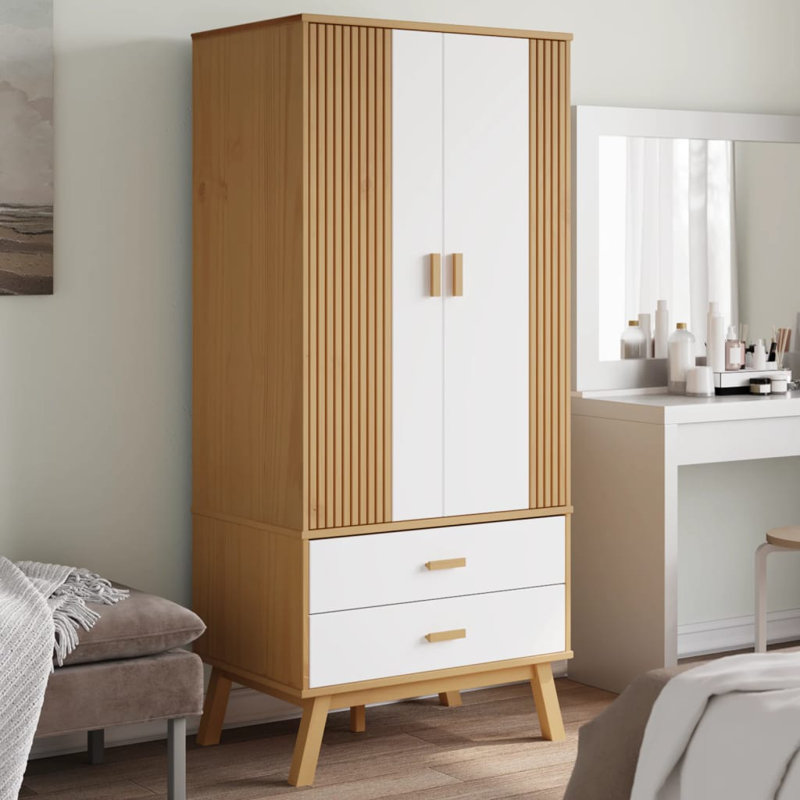 Pine Wood Wardrobe, White/Brown