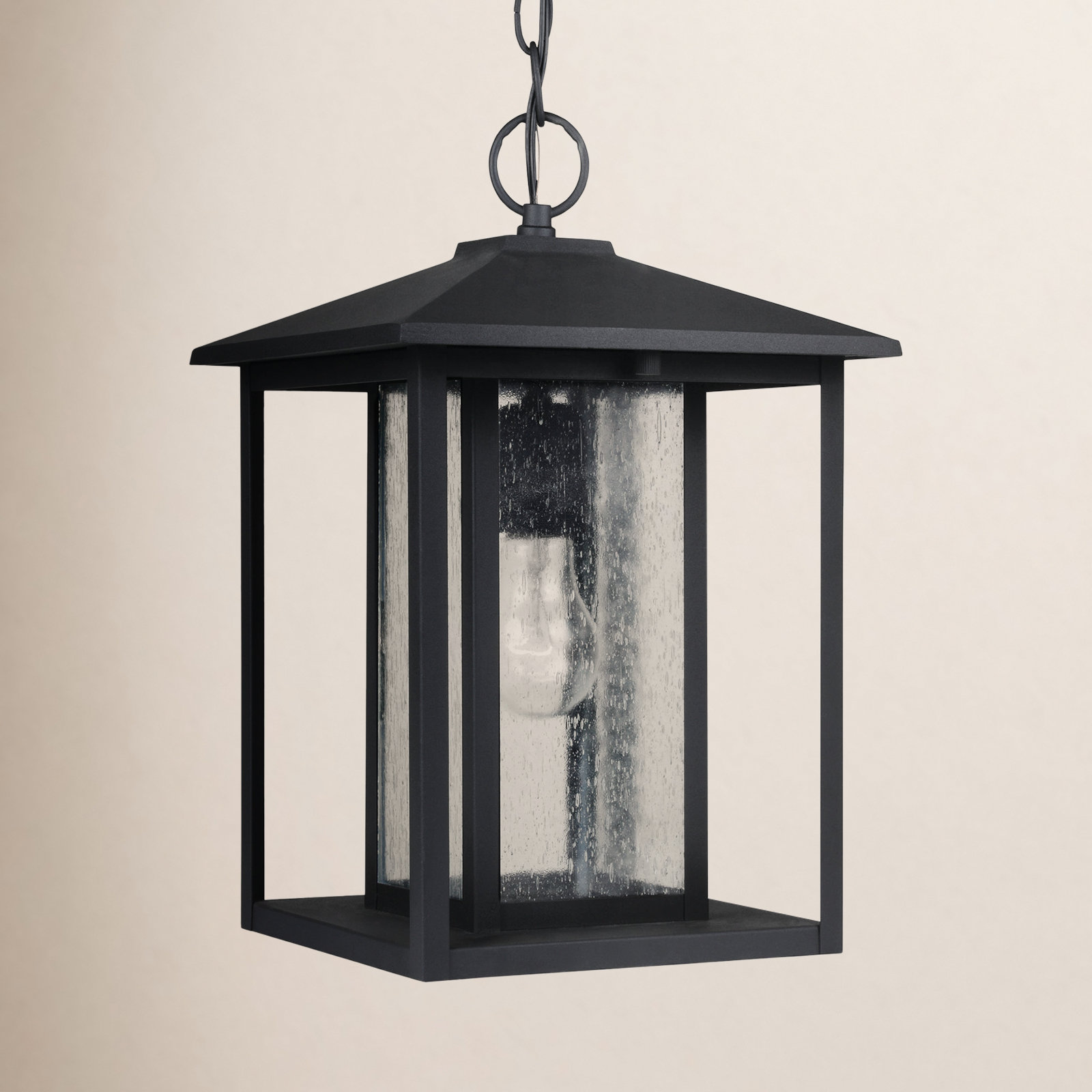 Vermont Seeded Outdoor Hanging Lantern, Black
