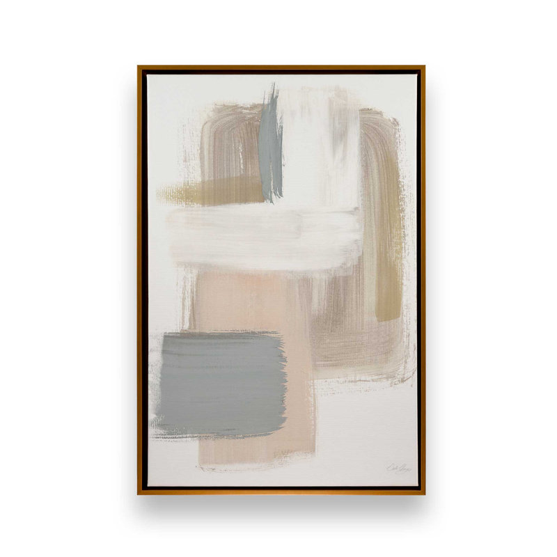 «Beige Ballet V1» sur papier, Toile polie avec cadre flottant doré, H 36,75 po x l 24,75 po x P 1,75 po
