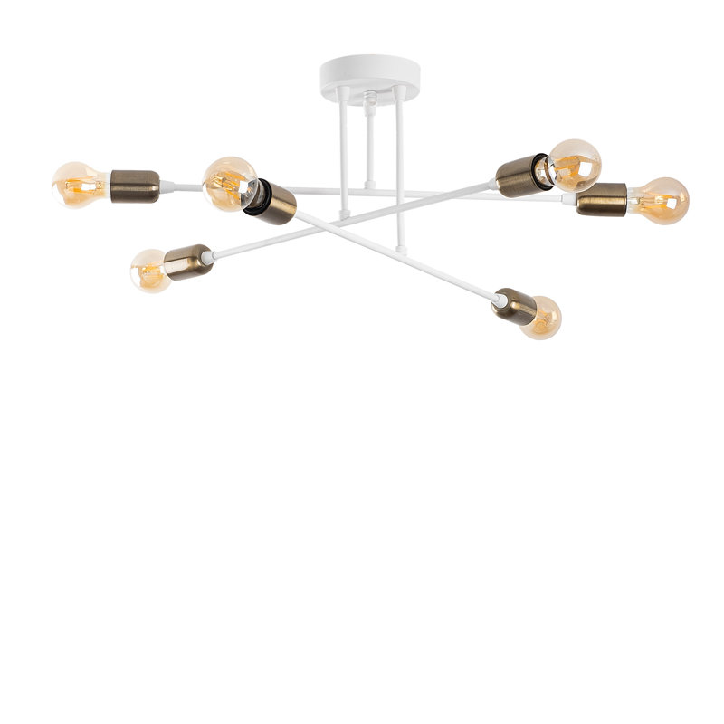 Lustre blanc élégant, structure en métal, 26,0 x 26,0 x 10,6 pouces | 6 x douilles E27, 40 W maximum | Design glamour, parfait pour le salon et la salle à manger | Plaque de base robuste: 6,7 po de diamètre, 1,2 po de hauteur