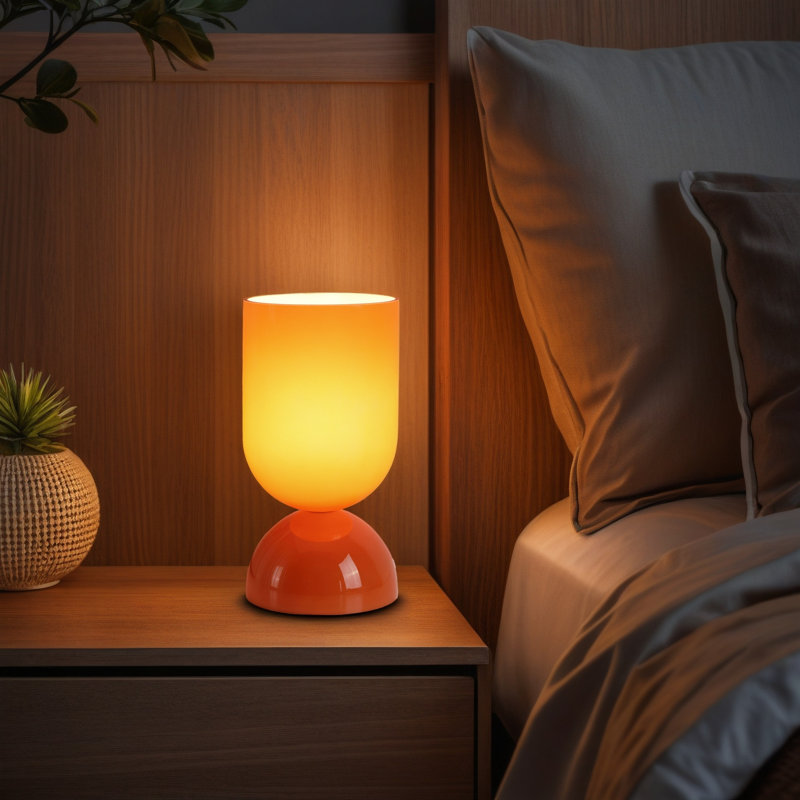 Lampe de table d'appoint en verre orange moderne de 9 po avec gradateur, certifiée cULus pour les tables de chevet de chambre à coucher, les tables d'appoint de salon, les bureaux à domicile ou les décors contemporains