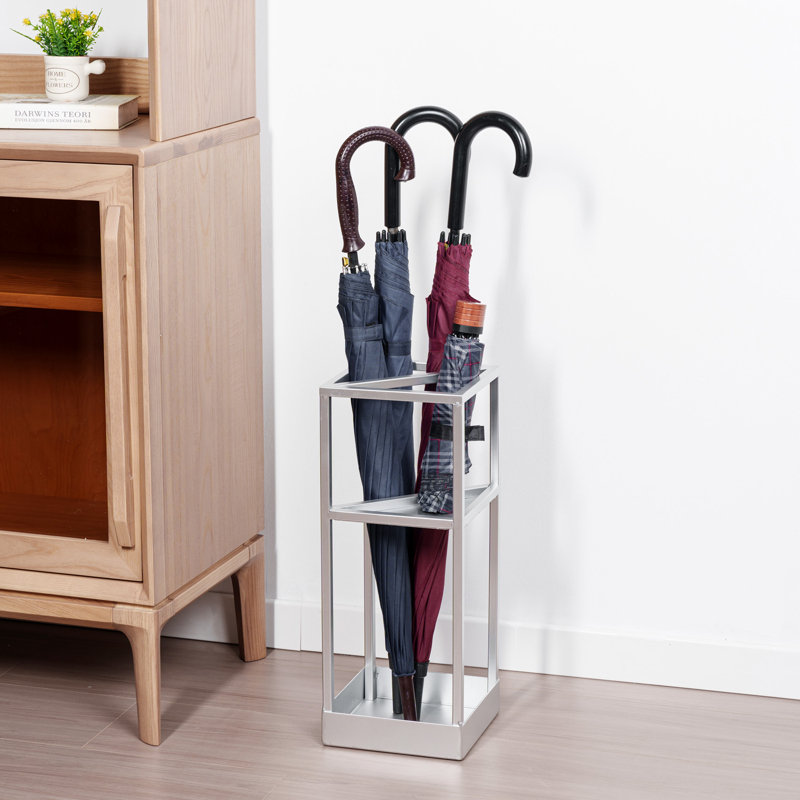 20-Inch Metal Umbrella Stand – Freestanding Entryway Umbrella & Cane Holder with Shelf and Drip Tray