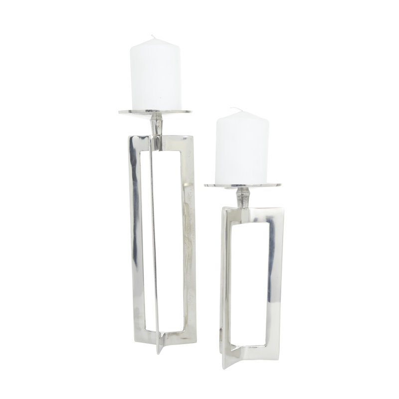 Ensemble de porte-bougie en aluminium, Argent, H 10,05 po x l 4,4 po x P 4,55 po