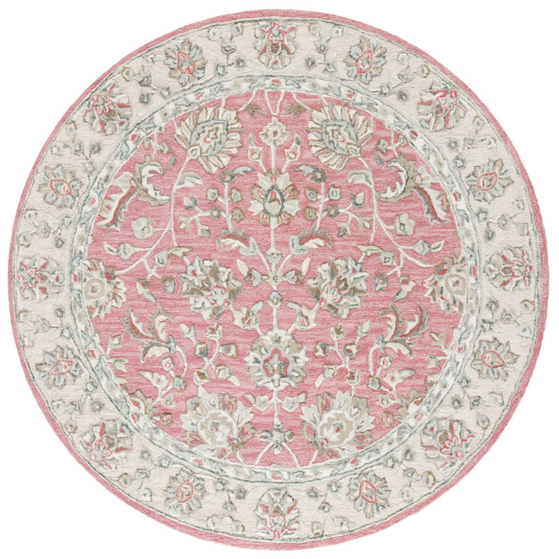 Tapis rose / beige en laine touffeté à la main Laronda, Rond 6 pi