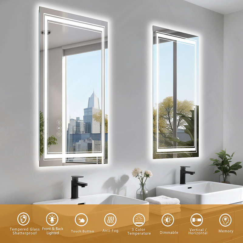 Miroir de salle de bain 60 po x 36 po à DEL sans cadre, miroir intelligent, 36 po x 60 po
