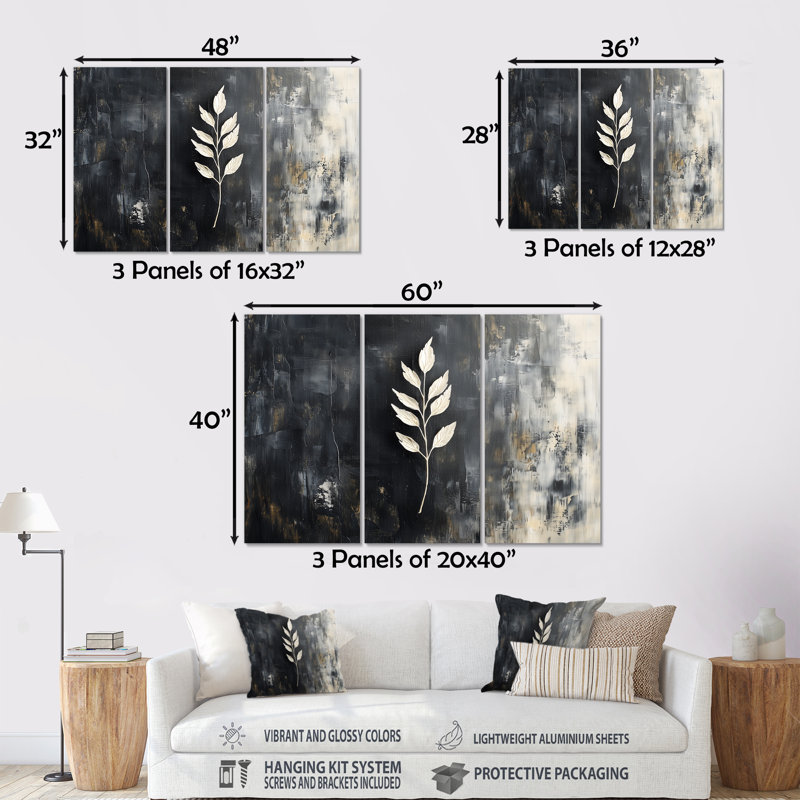 «Black and White Herbs Elegance I», ensemble de reproductions d'art mural, Métal métal, H 40 po x l 60 po