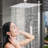 12" Ceiling Mount Brushed Nickel Shower System, Ceiling Rainfall Shower Head System