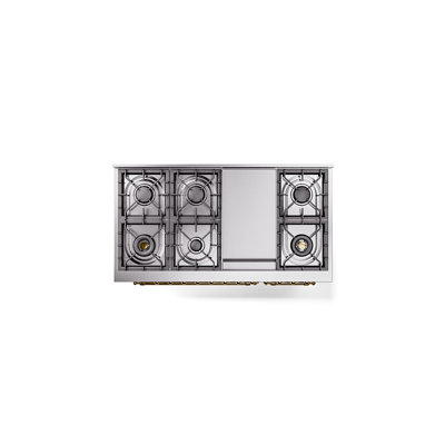 ILVE Nostalgie II Series 48 inch Dual Fuel Range with 8 Sealed Burners, Griddle (Glass Door)