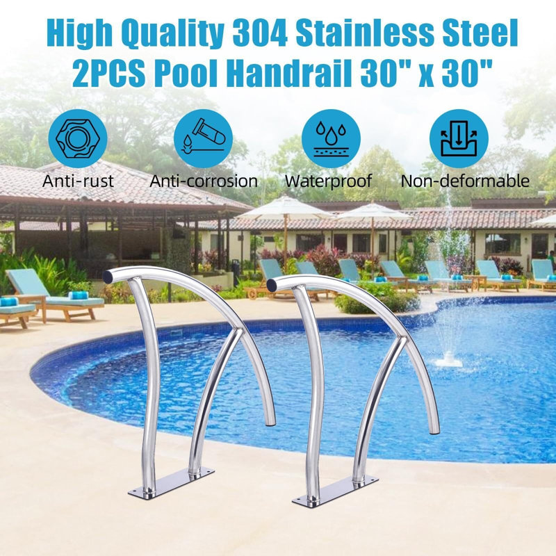 2Pcs Pool Rails 30"X 30" - Stainless Steel Handrails With Comfortable Grip