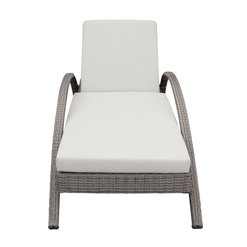 Badami Modern Adjustable Outdoor Patio Chaise Lounge Chair in Wicker and Cushions, White