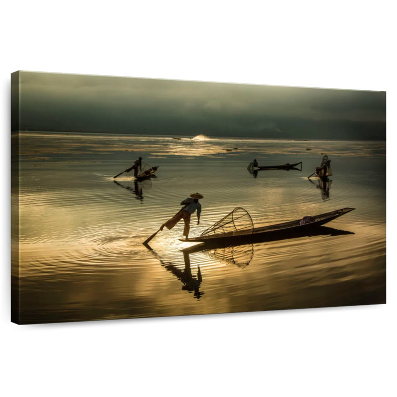 Pêcheurs du lac Senne Inle en Burma, H 8 po x l 12 po