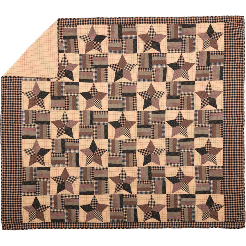 Bingham Star Black and Tan Cotton King Quilt Set