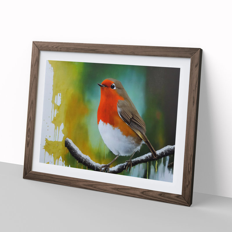 Epic Robin Bird - Framed Print, 46cm H x 64cm W x 2cm D, Walnut
