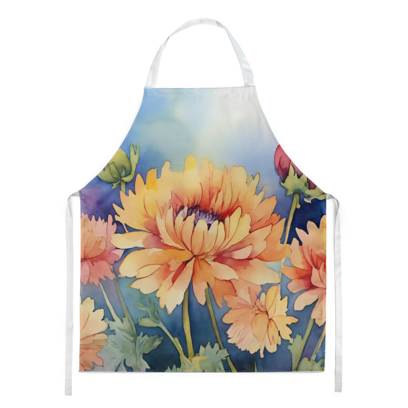 Chrysanthèmes dans un tablier aquarelle