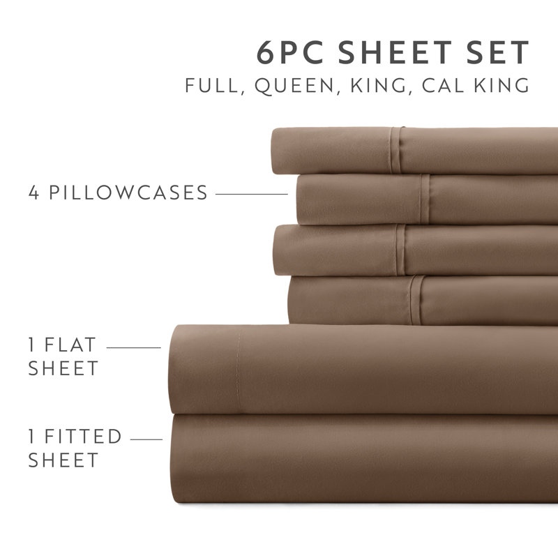 Sheet Set Solid Microfiber Ultra Soft Bedding, King Sheet Set with 4 Pillowcases, Taupe
