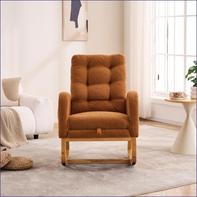 Chaises berçantes, chaise berçante haut dossier caramel avec repose-pieds et amp; Rangement, pieds en bois d'hévéa | Mousse | Hévéa