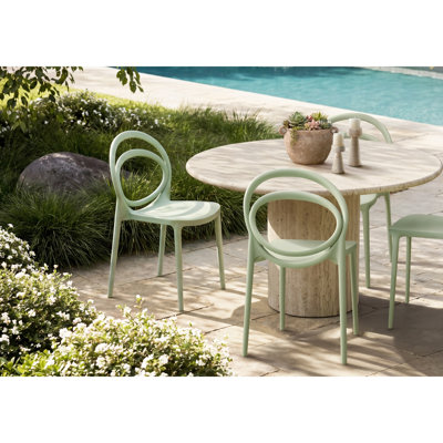 Ensemble de 4 chaises de salle à manger empilables modernes et contemporaines de 81 cm de hauteur - Chaises de patio vert d'eau