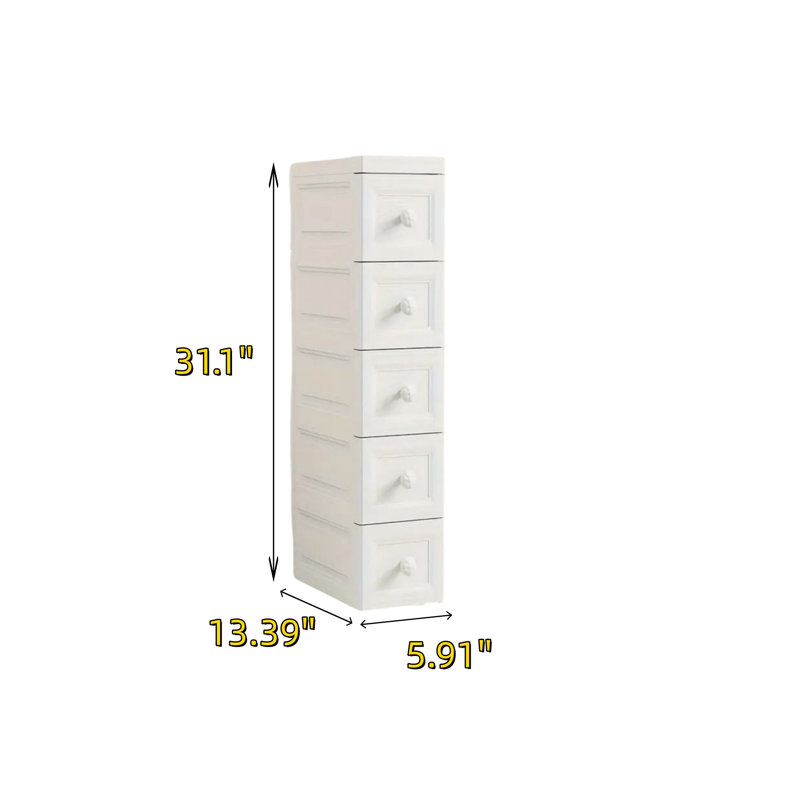 Armoire de rangement blanche en maille à 5 tiroirs, organisateur étroit en plastique durable à plusieurs niveaux