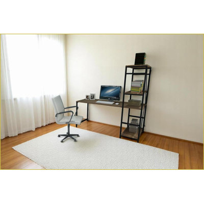 Bureaux | Bureau moderne en bois avec plateau en chêne de 55 po avec 2 tablettes, structure en métal noir | Noir | Bois massif