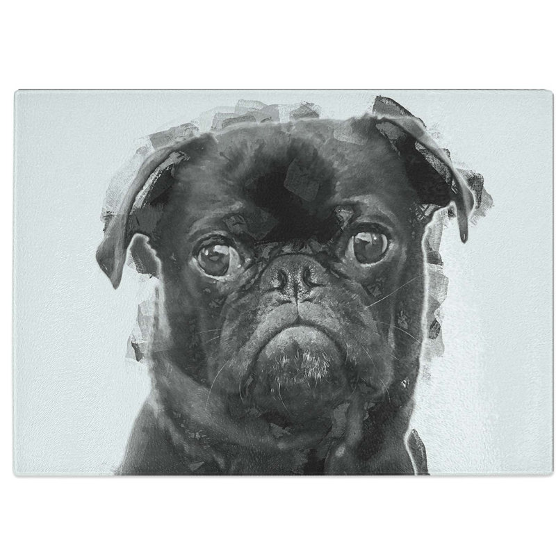 Tempered Glass Pug Dog Chopping Board, 28.5 cm W x 20 cm L