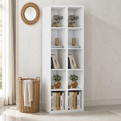 Bibliothèque de 213 cm de hauteur, 10 cubes, 5 niveaux avec 2 tablettes blanches, armoire de 60 cm de large, vitrine blanche peu encombrante, convient aux chambres, salles à manger et cuisines.