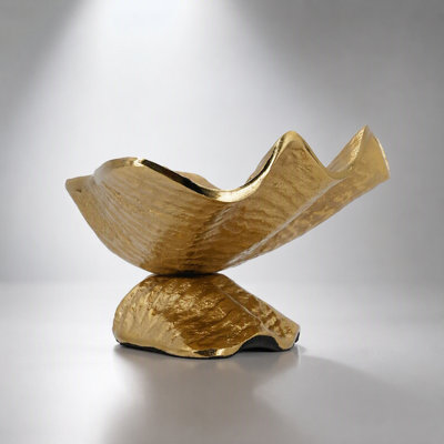 12x8x5.2 Inch Aluminum Footed Gold Decorative Bowl, Radiant Finish and Organic Texture for Elegant Home Decor