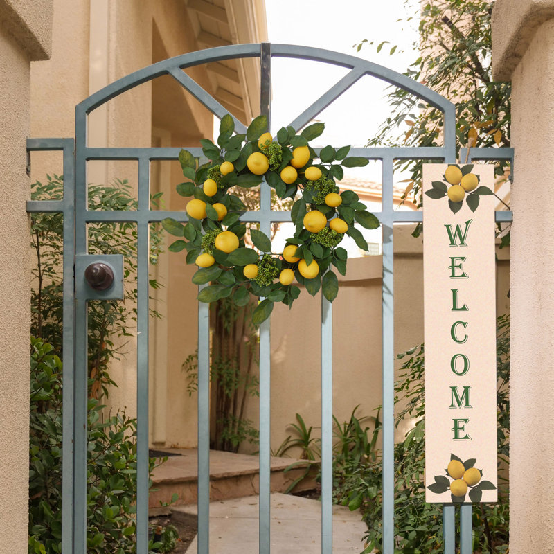 22" Artificial Lemon Wreath with Green Leaves
