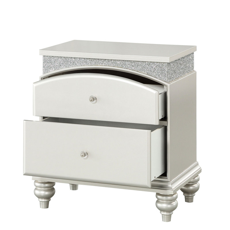 Table de chevet Silver Platinum 2 - Tiroir doublé de feutre pour le rangement des articles délicats