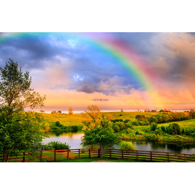 Rainbow Over Countryside - Wrapped Canvas Print