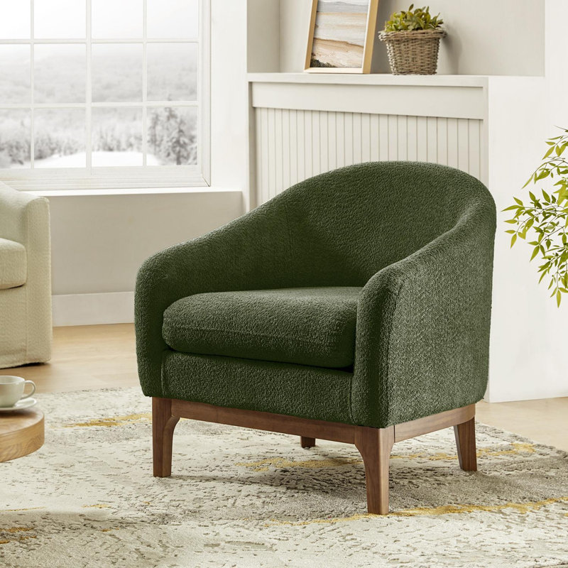 Fauteuil demi-tonneau moderne avec pieds en bois massif Berklie, Forest Fabric