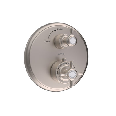 AXOR Montreux Thermostatic Trim with Volume Control- Cross-Handle in Brushed Nickel