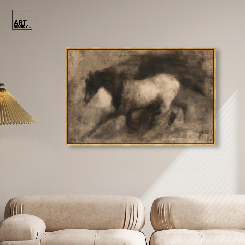 «Dark Horse», toile par Farm Art, Cadre flottant doré, H 31 po x l 46 po