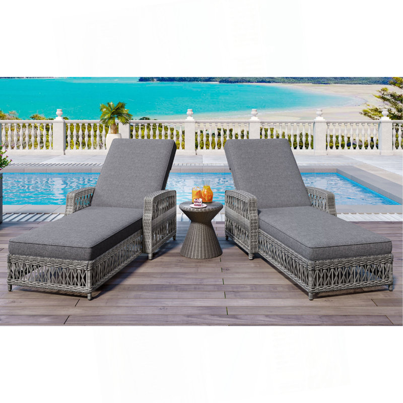 Chaise longue inclinable 2 pièces, fauteuil d'extérieur en osier avec accoudoirs, fauteuil inclinable réglable avec coussins amovibles, chaise longue en rotin toutes saisons pour jardin près de la piscine