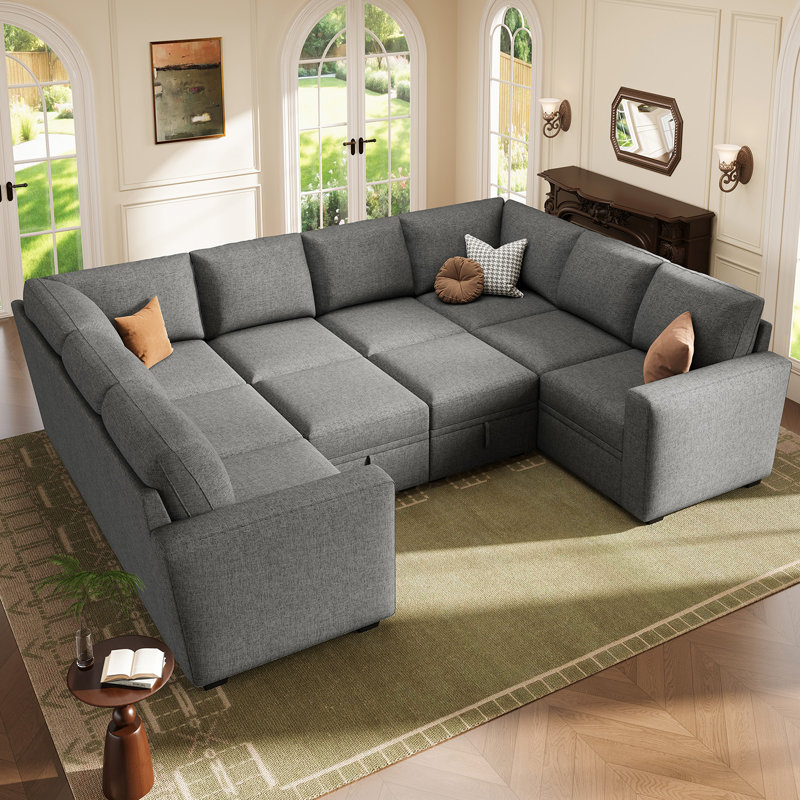 Canapé modulaire en U avec rangement Abramson, Polyester gris