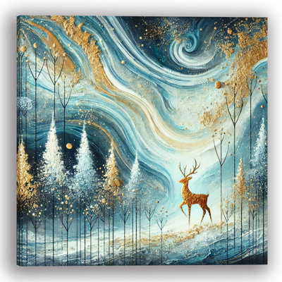 Golden Deer under Aurora Skies Wrapped Canvas Wall Art