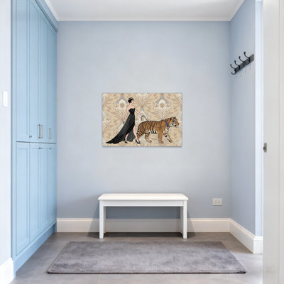 Animals Elegant Woman With Tiger On Leash