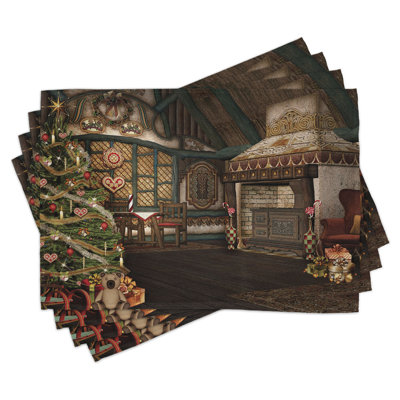 East Urban Home Christmas Place Mats Set of 8 Winter Celebration 8 pcs Taupe Brown