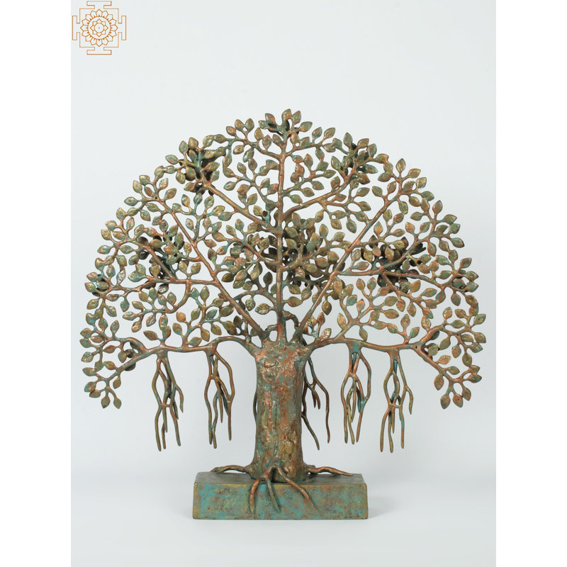 Arbre de vie en laiton 20 po avec support - Sculpture de table faite à la main pour la méditation de salon