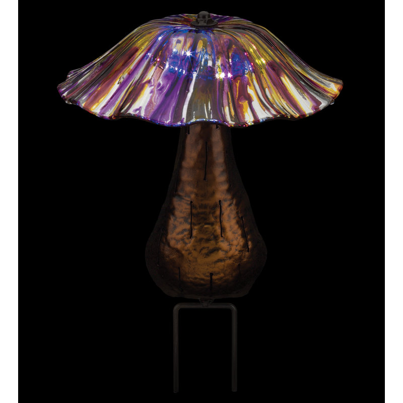 Purple and Yellow Glass Solar Toadstool Garden Stake