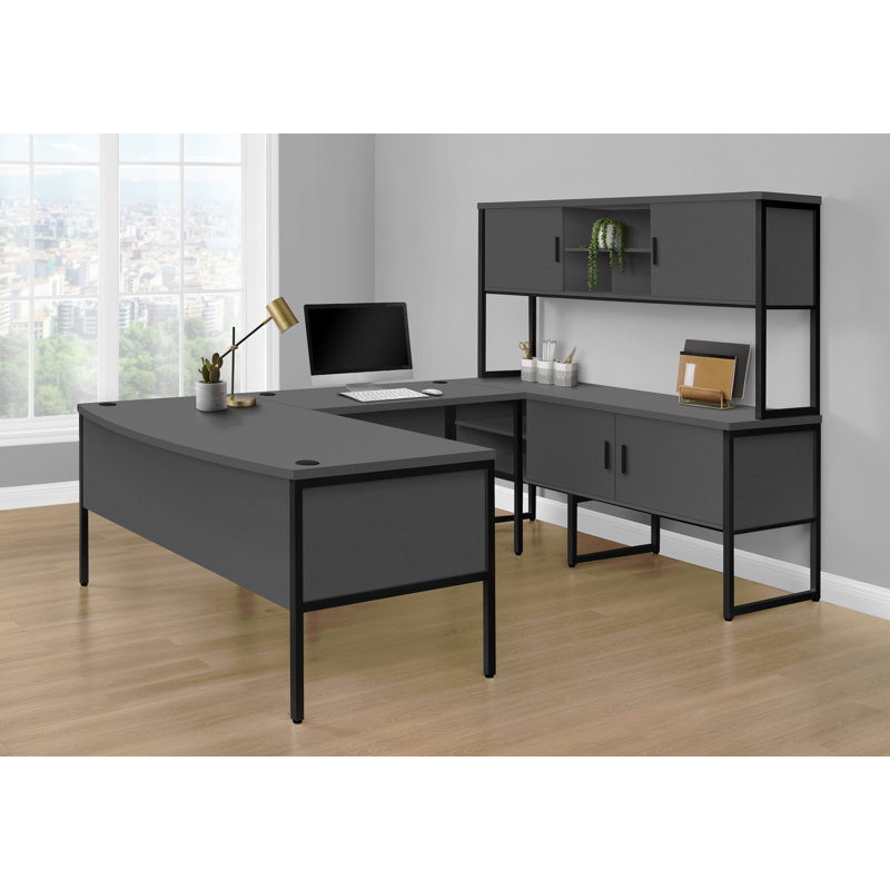 Bureau d'ordinateur, L 48 po, travail, bureau à domicile, qualité commerciale, stratifié, métal, contemporain, moderne, Gris