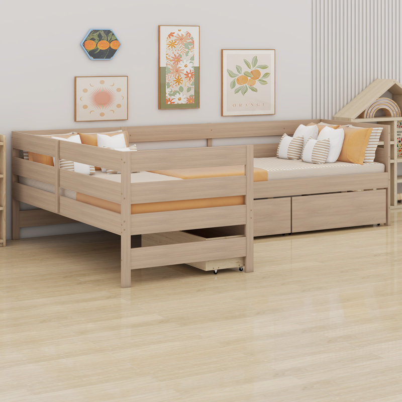 L-Shaped Platform Bed, Natural
