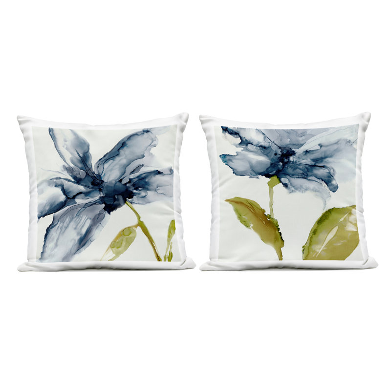 Petals Of The Sky 2 Piece Outdoor Printed Pillow Set design by Jacob Q, Blue Flowers