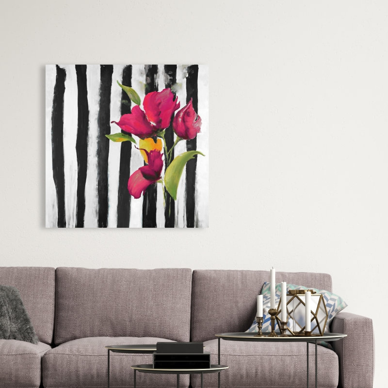 Fleurs sur rayures noires et blanches - décor de toile florale