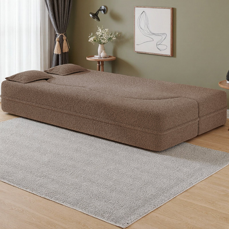 Canapé-lit moderne au sol pour lit simple, canapé-lit pliant en tissu avec matelas de 15 po et 2 coussins, canapé convertible à 2 places pour le salon, la chambre d'amis, aucun assemblage requis